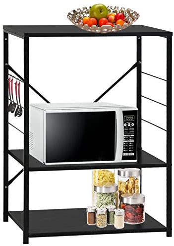 Homgoday Mikrowellenschrank, schwarz, 60 x 39,6 x 79,5 cm aus Spanplatte, Küchenschrank, Aufbewahrungsschrank für Wohnzimmer, Schlafzimmer, Büro