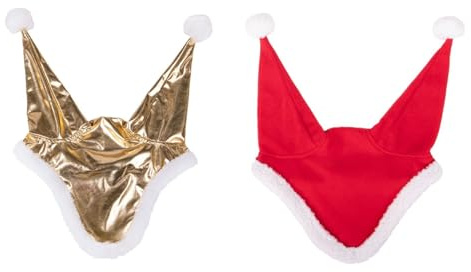 netproshop Pferde Winter-Weihnachtsmütze Ohrhaube Santa Rot oder Gold, Groesse:Pony, Farbe:Gold