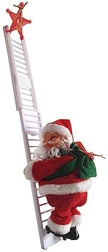 INEOUT Animierter Kletternder Weihnachtsmann Auf Leiter, Elektrischer Weihnachtsmann, Spielzeug, Weihnachtsbaum, Wandschmuck, Dekoration for Drinnen Und Draußen
