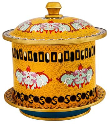 VIDECOR Cloisonne Elektromagnetischer Kupfer-Hot Pot, Dicker Handgefertigter Kupfertopf, Selbstbedienung, Einzelner Kleiner Hot Pot, Essenstopf [Energieklasse A++],16cm
