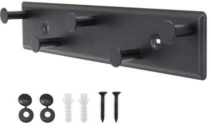 AJLTPA Kleiderhaken Wand, Garderobenhaken Metall, 5 Haken, Schwarz | Pulverbeschichtete Hakenleiste zur Wandmontage; für Jacken, Handtücher, Schals und Schlüssel. Schrauben inklusive.
