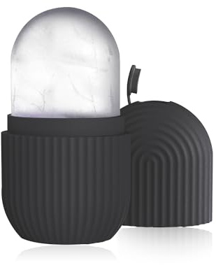 Ice Roller Face and Body Massage Tool with Capsule Tray for Facial Care, Cooling Arms, Puffiness Reduction (Black)