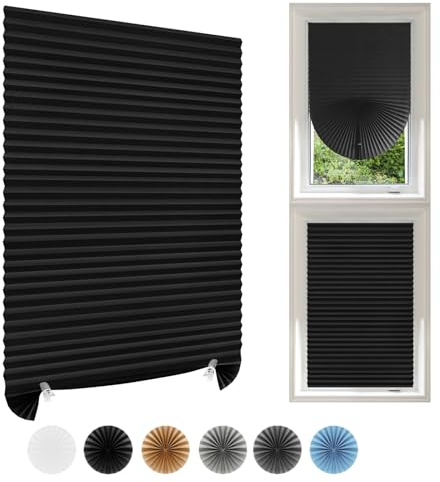 Temporary Blinds Stick On Cut to Size No Drill Pleated Paper Window Cover | Non-woven Fabric,Blackout,Self Adhesive,Easy Fit,No Screw,No Drilling,for Bedroom Kitchen Bathroom Windows Patio French Doors
