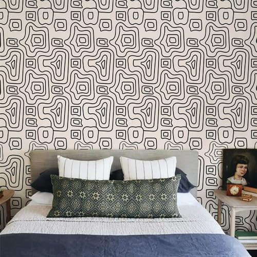 Selbstklebende Tapete Abstrakt Schwarz Beige Strukturtapete Wandtattoo Schlafzimmer Tapete Selbstklebend Vliestapete Wallpaper for Living Room Tapeten Leicht zu Entfernen Wandschutzfolie 38.6x100.6cm