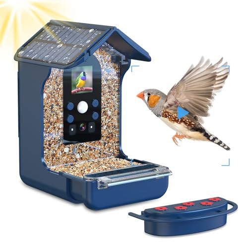 Cozion Smart Bird Feeder Camera,1080P HD Bird Feeder With Camera, Solar Powered Smart Bird Box Camera,Auto Capture Photo,Video & Notify Bird Visits,IP65 Waterproof,PIR Motion Sense Birds Blue-32GB