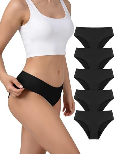 TIICHOO Period Underwear for Women Seamless Period Bikini 30ml Absorbency Leakproof Underwear 5 Pack (Large,5 Black)