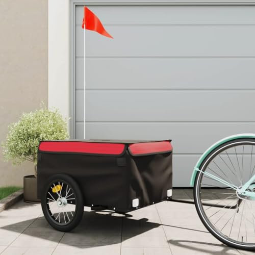LAPOOH Fahrradanhänger Schwarz und Rot 45 kg Eisen, Fahrrad Anhänger, Lastenanhänger, Handwagen, Fahrrad-lastenanhänger, Lastenfahrrad - 94083