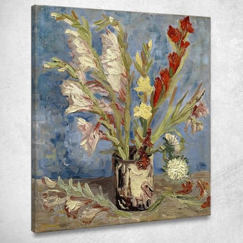 Vase mit Gladiolen und chinesischen Astren Vincent Van Gogh, vvg309 Bild gedruckt auf Leinwand, 50x40 cm