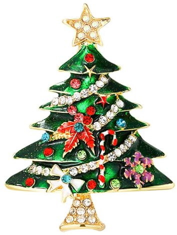 Spilla Albero di Natale con Strass per Donne e Ragazze Spille con Stella in Cristallo CZ Spille con Diamanti Colorati per Accessori di Abbigliamento Ornamenti Natalizi Gioielli per Feste (Verde)