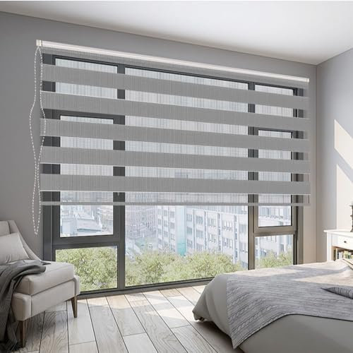 Verdunkelungsrollo Klemmfix 35 x 250 cm Hitzeschutz Energiesparend Duo Rollos für Fenster Inkl. Zubehör für Wohnzimmer Küche Büro, Hellgrau
