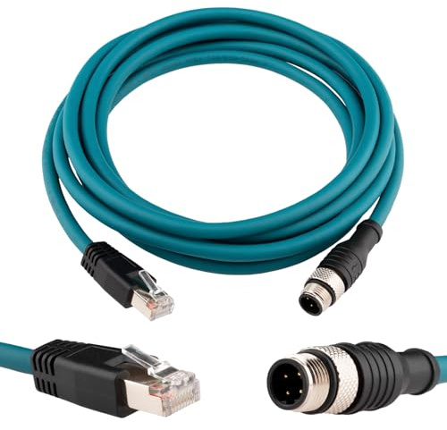 Lonlonty M12 4 Pines D Código Macho a RJ45 Ethernet Cable Blindado Cat6 26AWG Altamente Flexible Cable de Red IP67 Impermeable, para Cámara de Red Industrial Robot Codificador Sensor 3 metros