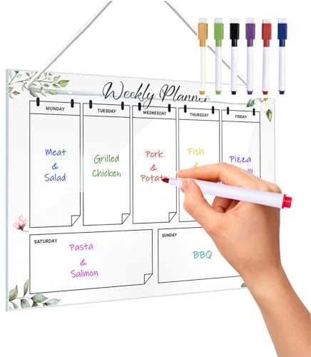 Generic Acryl-Wochenkalender, 30 x 20 cm, mit 6 Stiften, Wöchentlich, Wandkalender, Wochenplaner, trocken abwischbar, aus Acryl, Geschenk zum Aufhängen D