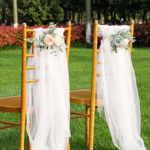Lunaanda 2 Fasce per Sedie in Chiffon, 100 x 150 cm Coprisedia in Tulle per Decorazione, Decorazioni for Sedie da Matrimonio, per Feste, Banchetti (Bianco)