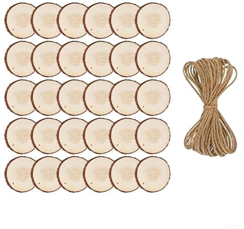 Trucioli di legno di pino naturale con corda di canapa per creazioni creative e decorazioni stagionali (30 pezzi)