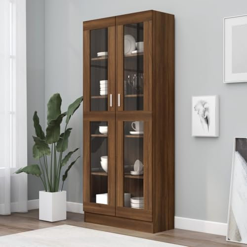 LLEZKBR Regal-Bücherregale & Standregale, Vitrinenschrank, braune Eiche, 82,5 x 30,5 x 185,5 cm, Holzwerkstoff