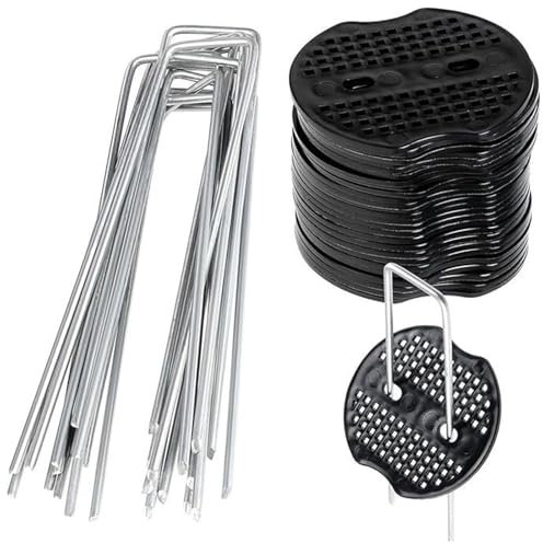 Grapas Césped Artificial,Malla Antihierbas para Jardín,Estacas,Clavos de Acero Inoxidable Galvanizados,50 Grapas de Jardín con 50 Arandelas,Sujeción Piquetas para Camping,Anclaje de Tierra