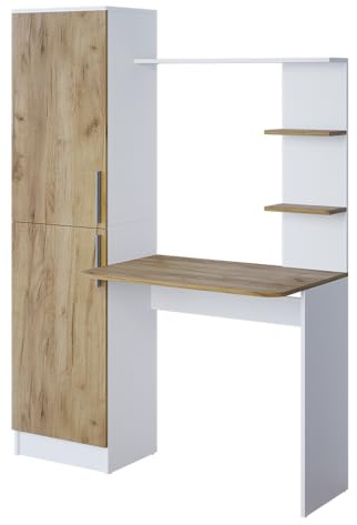 Vicco Schreibtisch Tessa, Weiß/Goldkraft Eiche, 122.9 x 52 cm | mit Regalablage für zusätzliche Ablagefläche