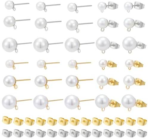 PH PandaHall 120pz Orecchini a Bottone con Perle 3 Misure Orecchini a Perno Fai Da Te, Chiusure per Orecchini a Perno con Farfalline 6.5~9.5mm