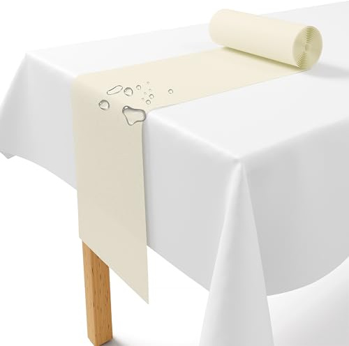 Fleece bordslöpare krämfärgad [30 cm x 25 m] – engångsbordsband som en ädel bordslöpare bordsdekoration för bröllop, nattvard, dop, födelsedag, jul och ölbord fester
