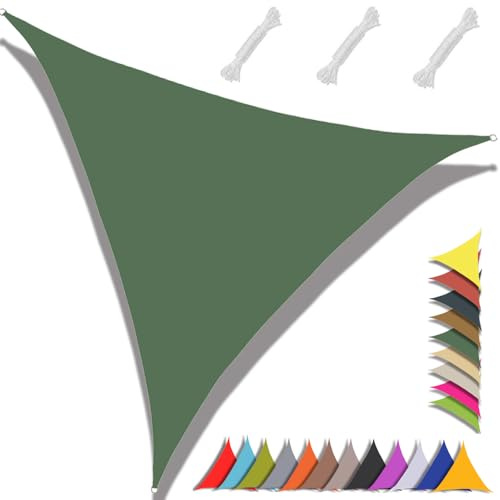 MAJINGC Vela ombreggiante triangolare, 4 x 4 x 4 m, impermeabile, protezione UV 95%, per giardino, patio, piscina, esterni, con corda, verde scuro