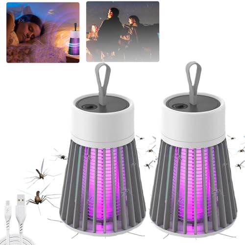 Tueur de Moustiques, Tueur de moustiques USB Portable léger Rechargeable, Grande Batterie intégrée, adapté à l'intérieur, aux Jardins Domestiques, au Camping et aux Pique-niques (Gris-2PCS)