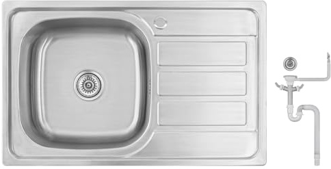 Preero 80x50 Küchenspüle Edelstahl 304,1 Becken,eckig,Spülbecken Abtropffläche rechts
