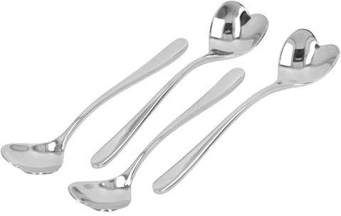 Cucharas de café con Leche de Acero Inoxidable, Juego Cuchara café 4, Helado con Forma Corazón para Postres, Cucharaditas Largo para, Chocolate Caliente, Bebidas