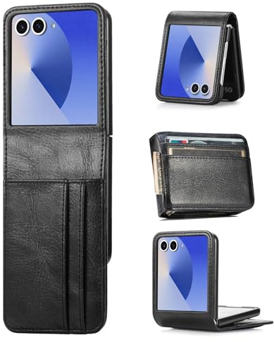 Reevermap for Wallet Case for Samsung Galaxy Z Flip 7 Case with Card Holder Shockproof Hybrid Hard PC Bumper PU Leather Shell Hinge Protection Phone Cover for Men Women Boys, Black