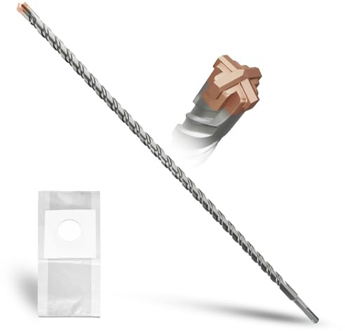 METOTY SDS Plus Hammer Drill Bit 16mm×600mm, with 4 Carbide Cutting Edges, Head with Coating, Masonry Drill, Hammer Drill, Concrete Drill, for Stone, Concrete, Natural Stone, Brick Wall