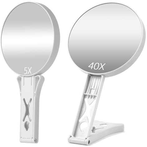 Vergrößerungsspiegel, 40 x / 5 x, doppelseitiger Handspiegel, Präzisions-Make-up mit 40-facher Vergrößerung und Gesamtansicht bei 5-facher Vergrößerung, Reise-Hand-Vergrößerung, Make-up-Spiegel mit