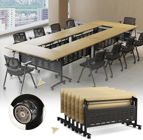 Mesa de conferencias plegable con ruedas, estación de trabajo portátil para reuniones de oficina y espacios colaborativos