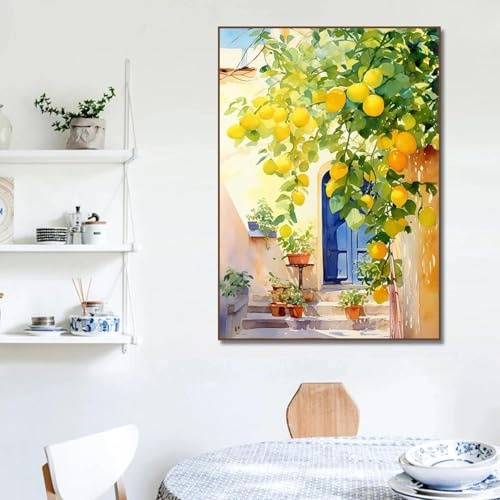 GKUVBF Citronnier italien rétro méditerranéen, paysage grec, affiche, toile, peinture murale, décoration intérieure, 30 x 40 cm, sans cadre