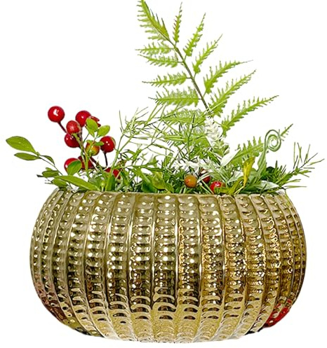 Mskmnkot Pot de Fleur en Or, 9, 1 en céramique en Or Plante en Rond Round Fleur intérieure Non glissée pour la Table du Bureau à Domicile Style de Ferme, jardinières pour Plantes intérieures