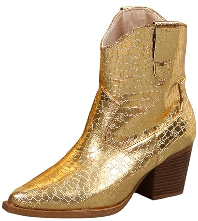 DFSDJEUW Cowboy Boots for Girls Autumn And Winter New Warm Head Thick Heel High Heel Mid Calf Boots Short Stone Pattern Sleeve Women's Short Wide Fit Wedge Shoes Lined Chunky Knee Boot