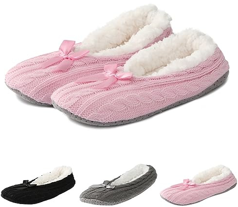 Chaussons Ballerines Femme Hiver Chaude Pantoufle Chausson Ballerine Confortable Fourré Pantoufles Fermé Chaussures Slippers Mémoire De Forme Isotherme Chaussure Légères Intérieur/extérieur
