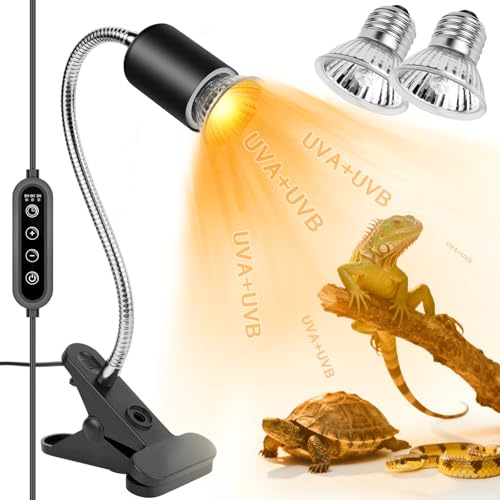Icepark Reptile Heat Turtle Lights Clip, Uva Uvb BulbsBasking Lamp Adjustable Holder, Pet Heating Light Lamp(Timing Small)