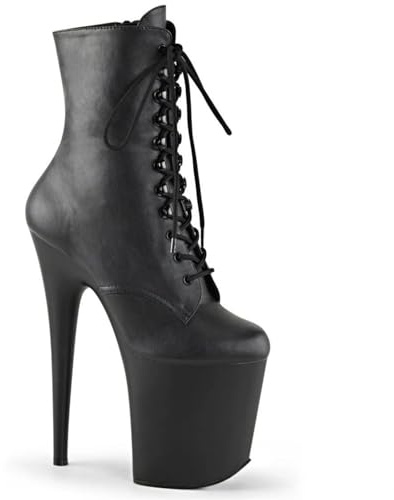 Stivali da Pole Dance con Tacco a Spillo Esotico da 20 cm e Punta Tonda, in Pelle Lucida con Lacci e Zip alla Caviglia,Black 6,39 EU