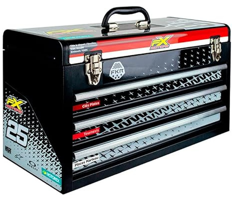 Caisse à Outils Complète Personnalisée Rouge FX Motors – Nom/Prénom/Numéro – Idée Cadeau Moto & Motocross – Coffret Outillage 187 Pièces – Tiroirs + Rangement – Atelier, Garage, Paddock