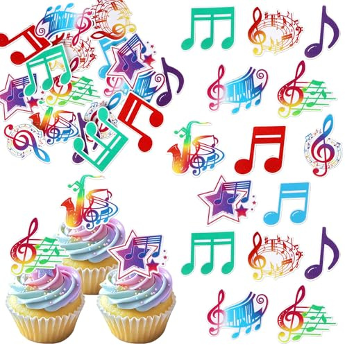 SYKYCTCY 60 Pack Edible Musical Notes Cupcake Toppers Musical Symbol Cupcake Picks for Rock Music Concert Theme Baby Shower Wedding Birthday Party Cake Decorations Supplies Supplies
