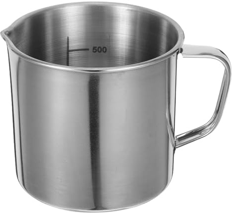 Milisten Misurino in Acciaio Inossidabile 500 Ml Manico Liscio, Brocca Graduata da Laboratorio per Misurazioni Precise in Cucina e Attività Scientifiche