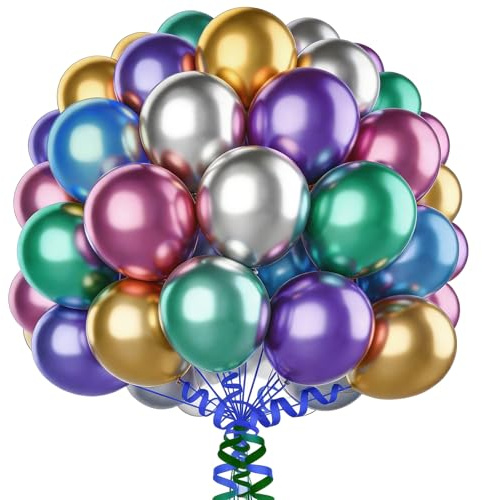60 Piezas Globos Vistoso Metalizados,12 Pulgadas Globos de Látex Colores Metálicos,Globo Helio para Cumpleaños Bodas Baby Shower Graduacion Fiesta Decoracion