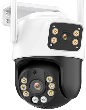 LLOOPK Telecamera di sicurezza, Telecamera PTZ 4K 8MP Dual Lens Dual Screen IP Camera 4MP HD Security CCTV Video sorveglianza Telecamera Auto Tracking P2P(8MP Add 32G)