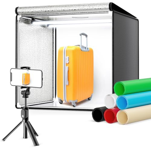 Caja de luz de estudio 60 cm, plegable caja de fotos kit con y difusor de iluminación,Estudio fotográfico portátil plegable con 6 tipos de fondo de disparo en color para fotografía de productos