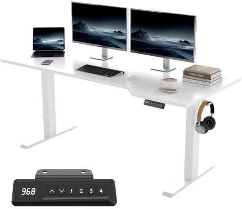 JUMMICO Höhenverstellbarer Schreibtisch 180x80 cm Ergonomie Bürotisch | Höhenverstellbarer Tisch Gaming Tisch mit 4 Memory-Funktion, großer Monitorplatz Stehpult für Homeoffice & Gaming