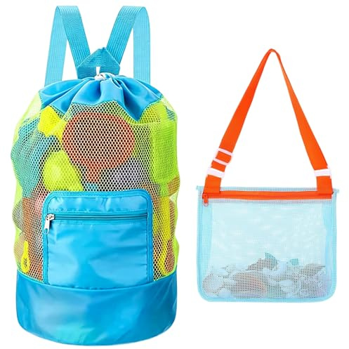 Sandspielzeug Tasche mit Wertsachentasche, Netztasche für Sandspielzeug, Strandspielzeug Tasche Kinder, Netzbeutel Strandtasche für Wasserspielzeug, Strandrucksack für Urlaub & Freibad