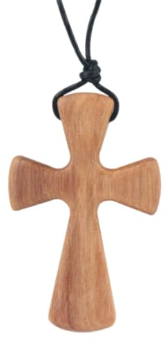 BATHVEVE Handgefertigte Damenhalskette mit Verstellbarer Holz Kreuzanhänger aus Olivenholz Elegantes Design Geschenk für Geburtstag oder Party