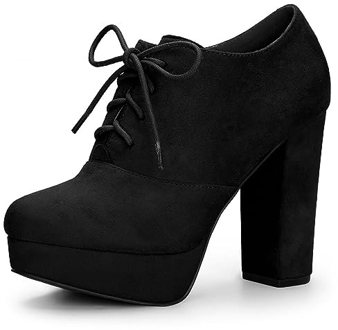 Allegra K Women's Platform Chunky Heel Lace Up Booties Black 7.5 UK/Label Size 10 US