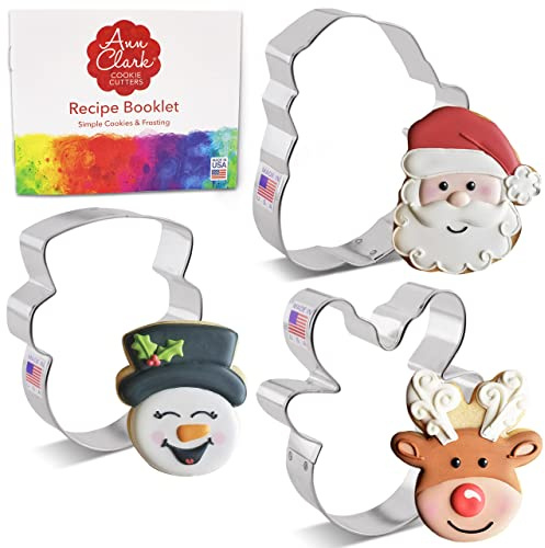 Ann Clark Faces of Christmas Cookie Cutters 3-Pc. Set (Santa Face, Reindeer Face, Snowman Face) Made in USA