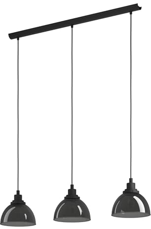 Eglo lampada a sospensione Beleser, con 3 luci da tavolo, metallo in nero e vetro fumo nero-trasparente, illuminazione da sala da pranzo a sospensione, attacco E27, 90,5 cm