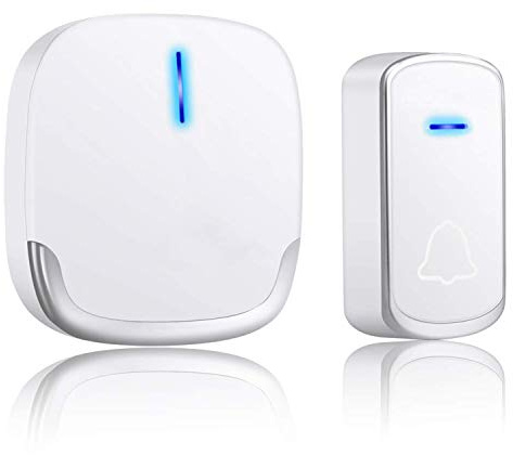 YYQ Sonnette sans Fil Extérieur Étanche IP44, Sonnette de Porte 300 Mètres de Portée, Kit de Carillon avec LED Flash, 1 Émetteur et 1 Récepteur, 5 Niveaux de Volume, 58 Mélodies
